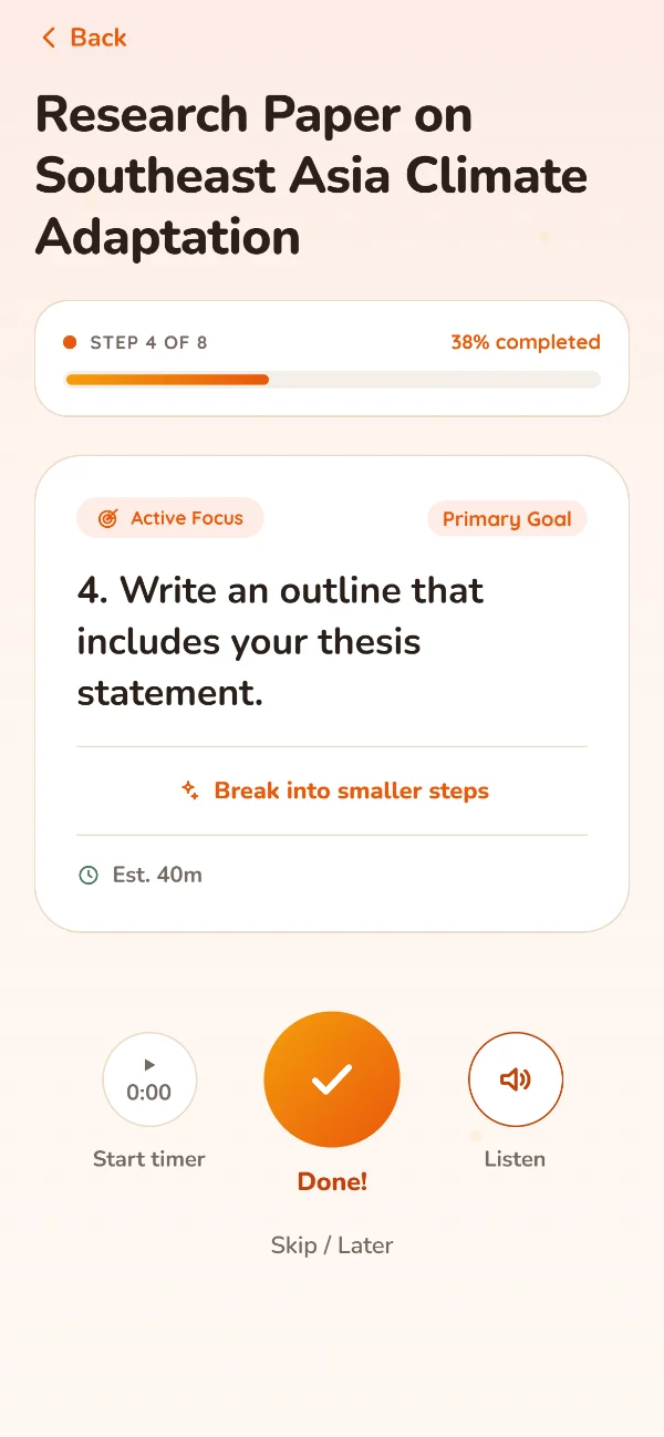 Focus Mode showing step 4 of 8